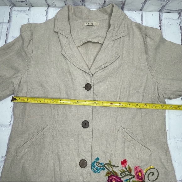 Caite Embroidered Linen Blazer Size L Beige Tan Floral Boho Western Cowgirl - Picture 4 of 8